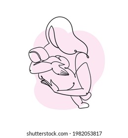Abstract vector illustration with mom and baby isolated on white background. One line art drawing with abstract shape.