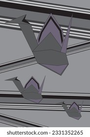 Abstract vector illustration. Vector monochrome wallpaper. Abstract shapes, gray, monochrome, minimalistic. Suitable as decoration, origami, bird, abstract.