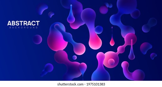 Abstract vector illustration with morphing balls on dark background. Realistic 3d fluid bubbles, metaball spheres, drops and blops.