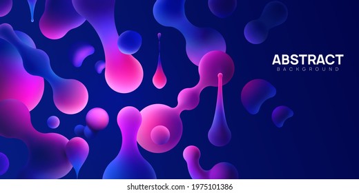 Abstract vector illustration with morphing balls on dark background. Realistic 3d fluid bubbles, metaball spheres, drops and blops.