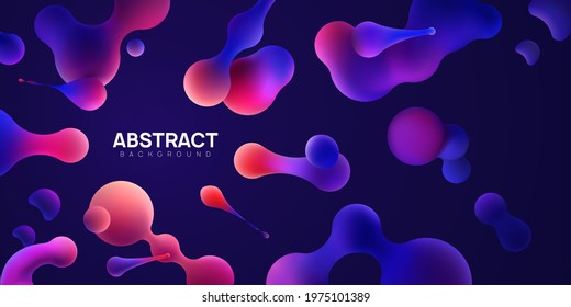 Abstract vector illustration with morphing balls on dark background. Realistic 3d fluid bubbles, metaball spheres, drops and blops.