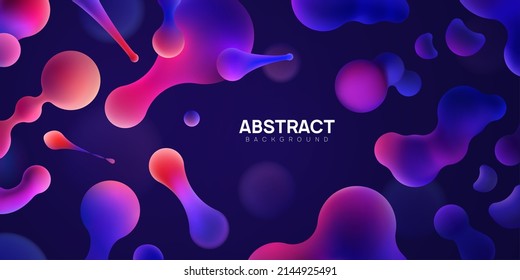 Abstract vector illustration with morphing balls on dark background. Realistic 3d fluid bubbles, metaball spheres, drops and blops.