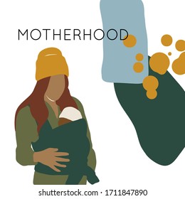 Abstract vector illustration of mother holding baby. Motherhood. Mother's day