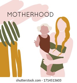 Abstract vector illustration of mother holding baby. Motherhood. Mother's day