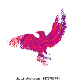 Dibujo vector abstracto de un diseño de forma de pájaro multicolor. Hermosa y colorida ilustración de un afiche de aves. Fondo blanco.