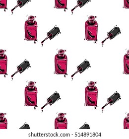 Abstract vector illustration with nail polish. Seamless pattern. Fashion illustration.