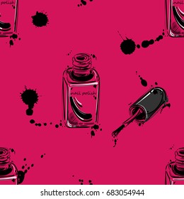 Abstract vector illustration with nail polish. Seamless pattern. Fashion illustration.