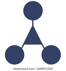 Abstract vector illustration of a network structure with three circles connected to a central triangle, showcasing a minimalist design in a deep blue hue.