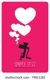 Abstract vector illustration of old meat-grinder and hearts. Place for your text.