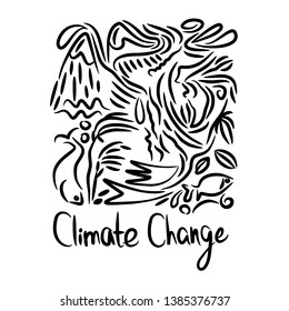 An abstract vector illustration on the concept of Climate Change in black on a white background