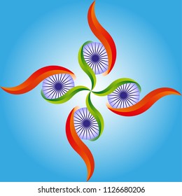 Abstract vector illustration on Indian tricolor flag in a floral shape on a blue background
