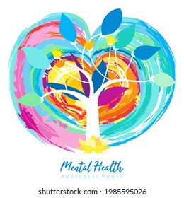 An abstract vector illustration on Mental Health and well being on an isolated white background