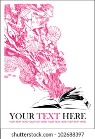 Abstract vector illustration with opened book and elements.