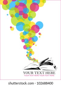 Abstract vector illustration with opened book and balloons.