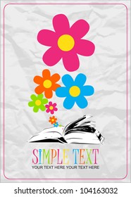 Abstract vector illustration with opened book and flowers.