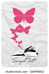 Abstract vector illustration with opened book and butterflies.