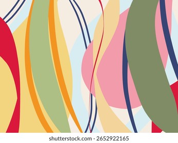 Abstract vector illustration with organic, flowing shapes and lines in a modern, muted color palette. Symbolizes fluidity, movement, and interconnectedness. Ideal for contemporary design.