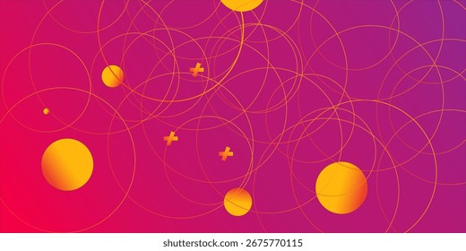 Abstract vector illustration with overlapping circles, dots and dashed circles. Science and connection concept.

