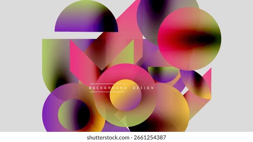 Abstract vector illustration. Overlapping colorful shapes create dynamic composition. Gradient hues, modern design elements present.