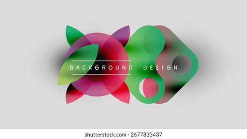 Abstract vector illustration. Overlapping colorful shapes create dynamic background. Text reads background design. Minimalist style.