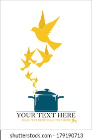 Abstract vector illustration of pan  and birds.