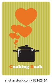 Abstract vector illustration with pan and hearts.