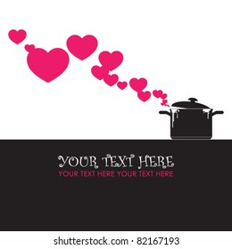 Abstract vector illustration with pan and hearts. Place for your text.