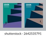 Abstract vector illustration of a person facing geometric cliffs with bold shadows and perspective. Modern conceptual background for cover design or creative storytelling.