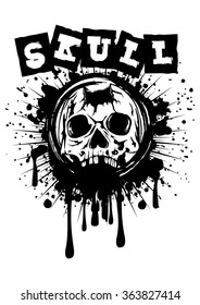 Abstract vector illustration pierced skull on grunge splash