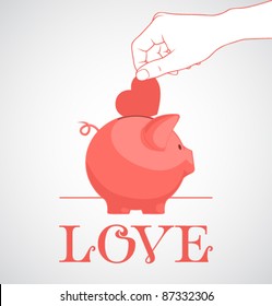 Abstract vector illustration with piggy bank and heart.