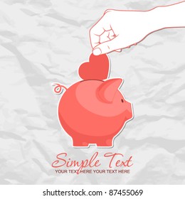 Abstract vector illustration with piggy bank and heart.