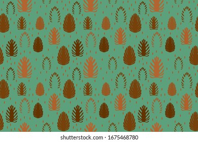 abstract vector illustration of pinecones , brown shades colors on a green background.