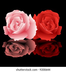 Abstract vector illustration of pink and red roses