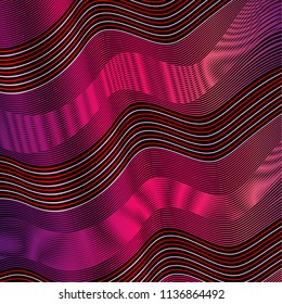 Abstract vector illustration of pink wavy lines on a black background. Pink lines interact and creates interesting patterns and designs.