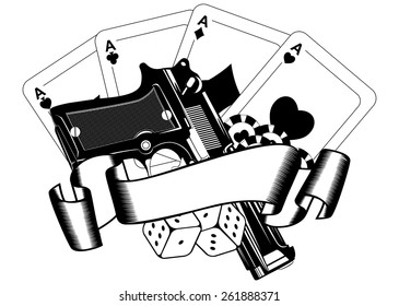 Abstract vector illustration pistols and playing cards