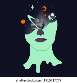 Abstract vector illustration. 
planets coming out of one's head. space concept. can use for background or element design.