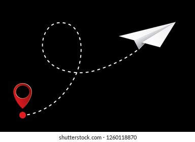 abstract vector illustration with pointer, paper plane and dashed route