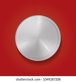 Abstract vector illustration polygon, hex badge, blank metallic medal template, realistic metal background for user interfaces, applications and apps. Chrome, silver, steel, iron, aluminum texture.