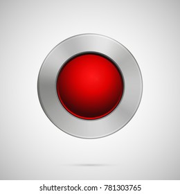 Abstract vector illustration polygon, medal, blank metal red sphere button template, realistic metallic background for user interfaces, application. Chrome, silver, steel, iron, aluminum texture.