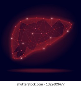 Abstract vector illustration of polygonal human liver on black background.