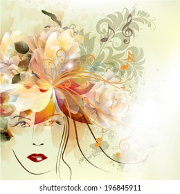 Abstract vector illustration with portrait of beautiful girl