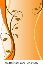 An abstract vector illustration in portrait orientation with a vertical floral design in shades of orange on a lighter graduated base with room for text
