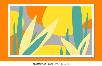 Abstract vector illustration, poster on an isolated background. Summer, nature, leaves in a flat style. Interior painting for home and office.