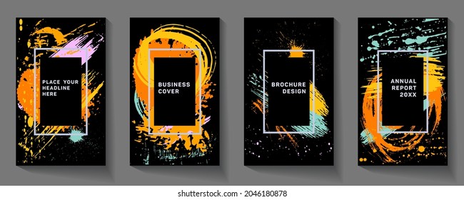 Abstract vector illustration. A poster template for art cafes, art exhibitions.  Bright gradient brush strokes.