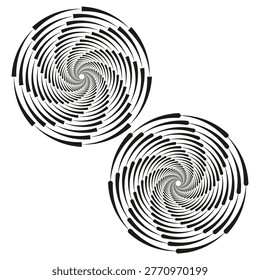 An abstract Vector illustration presenting a set of hypnotic black and white spiral patterns, offering a sense of motion and depth.