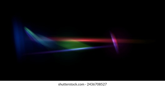 Abstract vector illustration of a prism light flare with a spectrum of rainbow colors on a dark background, suitable for creative designs and backgrounds.