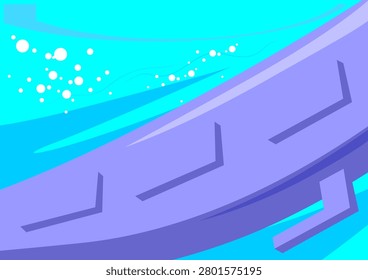 Abstract vector illustration of a purple aquatic vessel in deep blue ocean