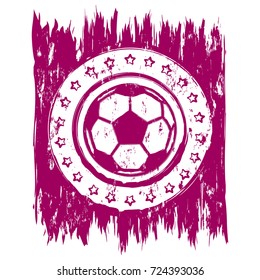Abstract vector illustration purple stamp football ball with stars. Design for print on fabric or t-shirt.