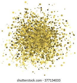 Abstract vector illustration of random golden dots and circle confetti. Design element for banner, card, invitation, label, postcard, vignette