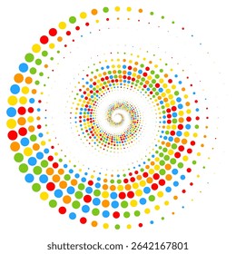 Abstract vector illustration of randomly scattered colorful dots, festive spiral vortex,